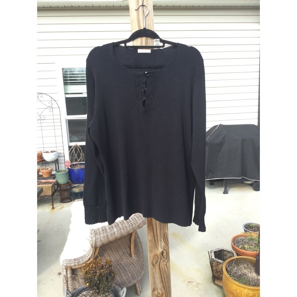 Laura Ashley long sleeve shirt L silk cotton black crochet romantic fairy whimsy